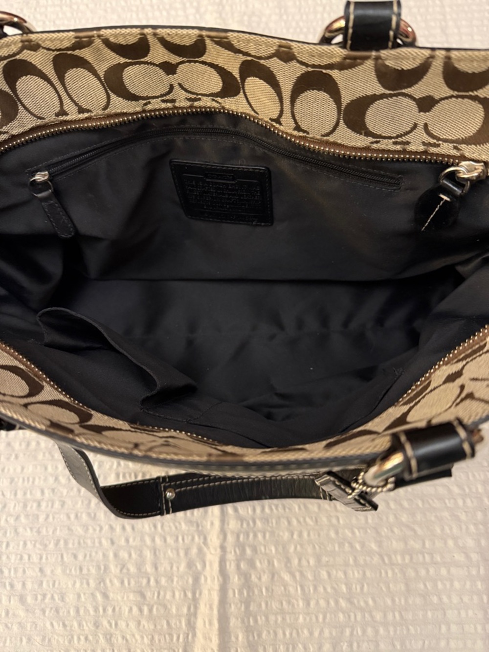 Coach Khaki and Chestnut Signature Canvas Tote with Black Trim - Picture 4 of 4